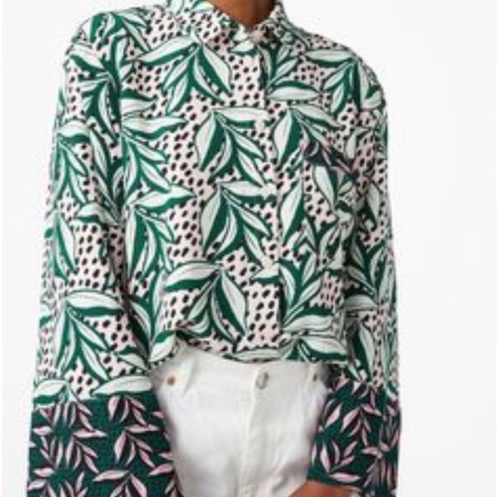 MONKI printed leaves button down shirt